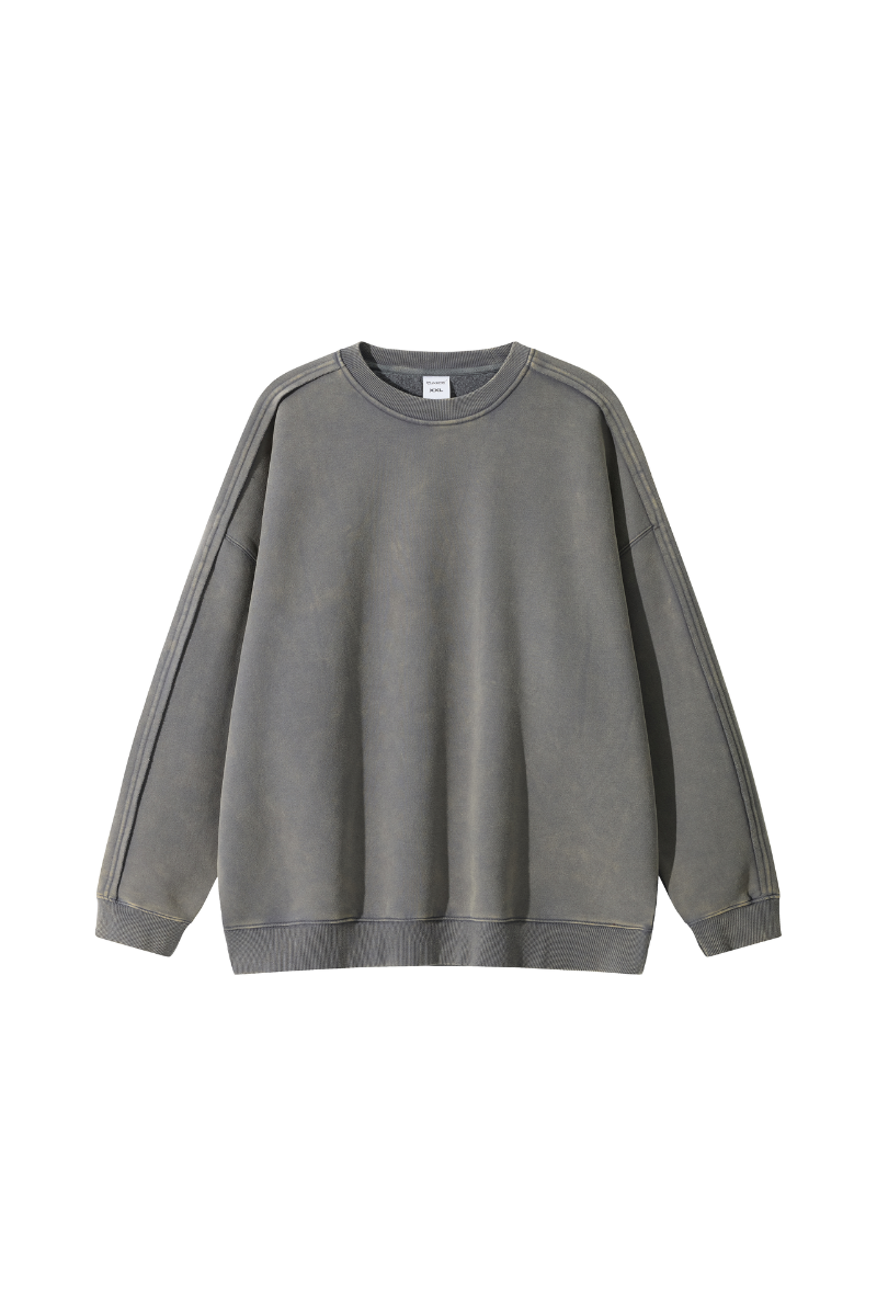 Women Fall Clothing Vintage Wax-Dyed Boxy Crew Sweatshirt
