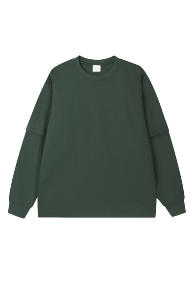 Women's Spring Summer 305g Cotton Mock Layer Long Sleeve