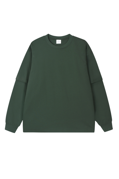 Women's Spring Summer 305g Cotton Mock Layer Long Sleeve
