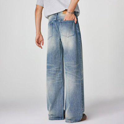 Men's Spring Gradient Cat Whisker Wide-Leg Denim Jeans