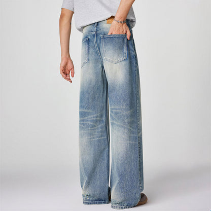 Men's Spring Gradient Cat Whisker Wide-Leg Denim Jeans