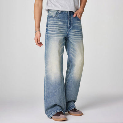 Men's Spring Gradient Cat Whisker Wide-Leg Denim Jeans