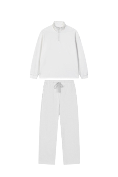 Men's Spring Summer 450g Half Zip Raw Edge Stand Collar Set