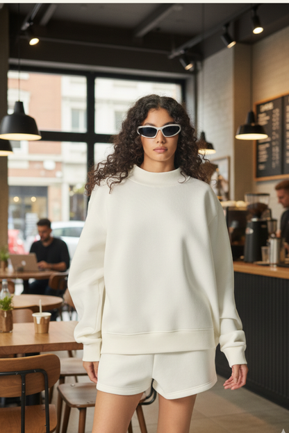 Women's Streetwear Stand-Collar Solid Mock Neck Sweatshirt