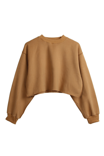 Women Spring Raw Hem Exposed Seam Cropped Sweatshirt