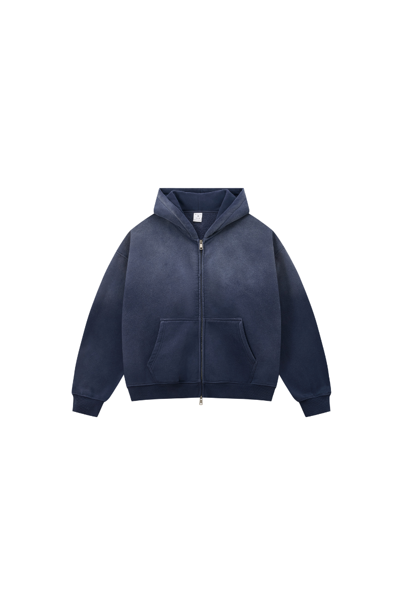 Women Fall Clothing Spray Wash Distressed Zip Hoodie