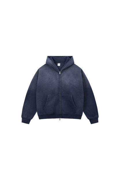 Women Fall Clothing Spray Wash Distressed Zip Hoodie