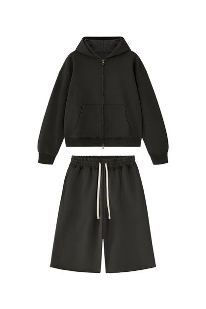 Women's Loose American Casual Zip Hoodie  Mid Shorts Set