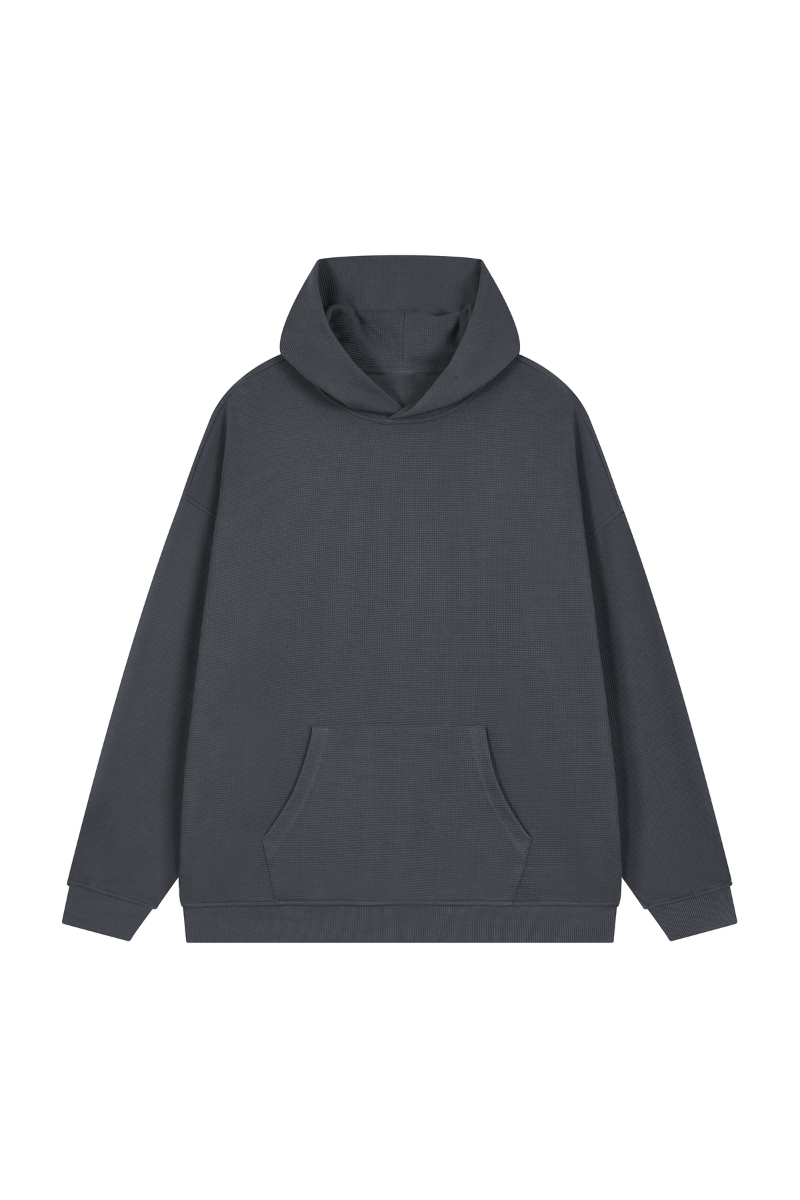 Men's Fall Waffle-Texture Drop-Shoulder Pullover Hoodie