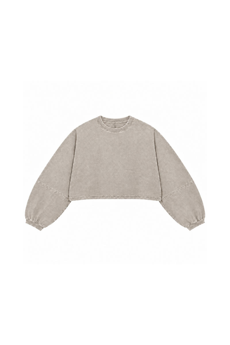 Women Fall Clothing Boxy Washed Raw Hem Cropped Sweatshirt