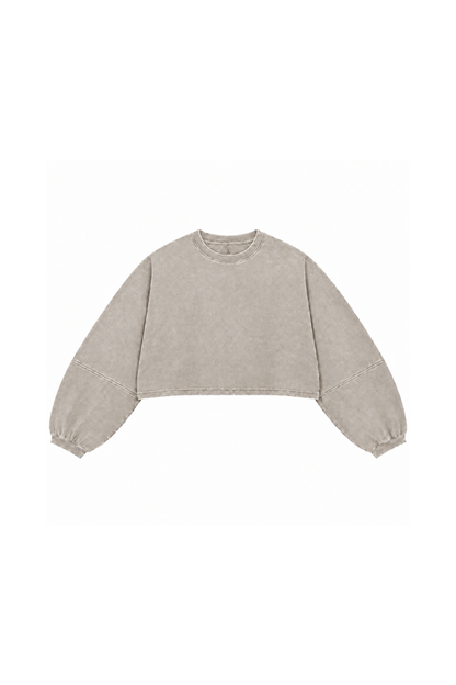 Women Fall Clothing Boxy Washed Raw Hem Cropped Sweatshirt