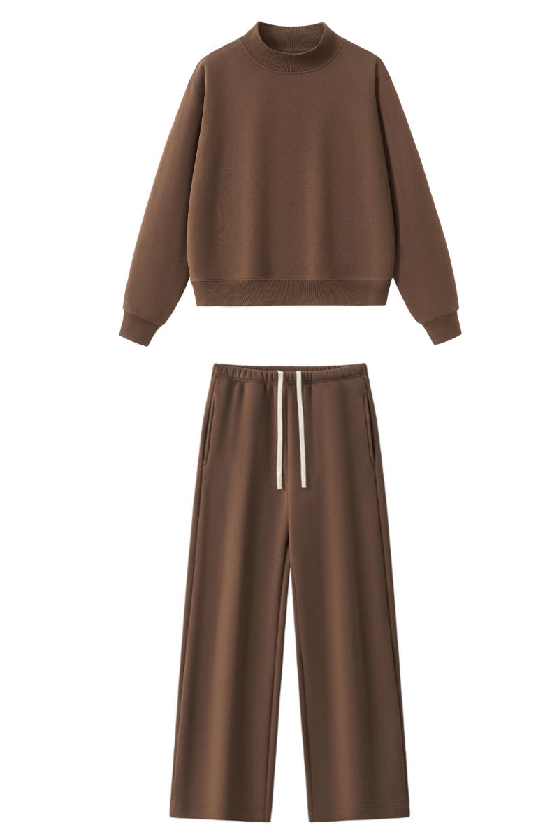 Women Fall Mock Neck Sweatshirt Wide Leg Pants Set