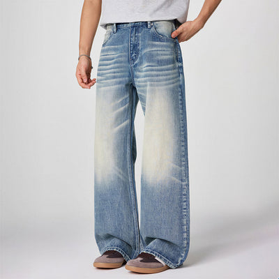 Men's Spring Gradient Cat Whisker Wide-Leg Denim Jeans