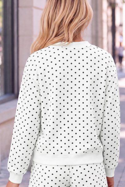 Women's Cozy Fleece Mock Neck Polka Dot Sweatshirt