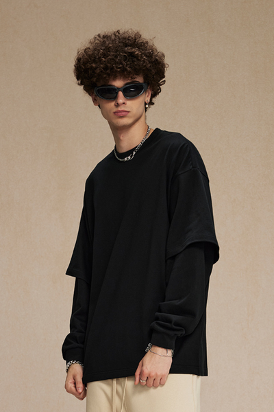 Men's Cotton Patchwork Faux Two-Piece Sweatshirt