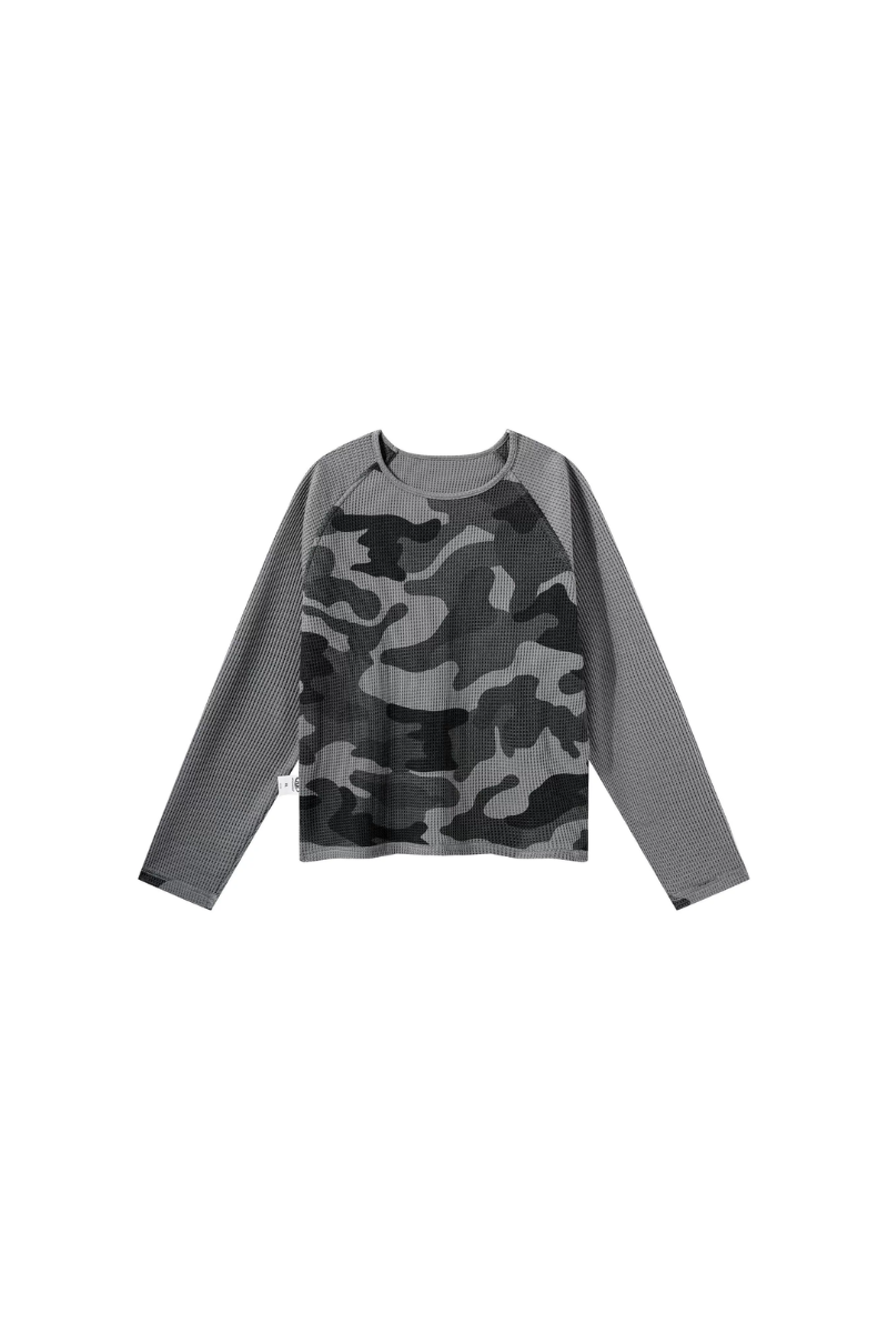 Unisex All Season Camo Waffle Raglan Long Sleeve Top