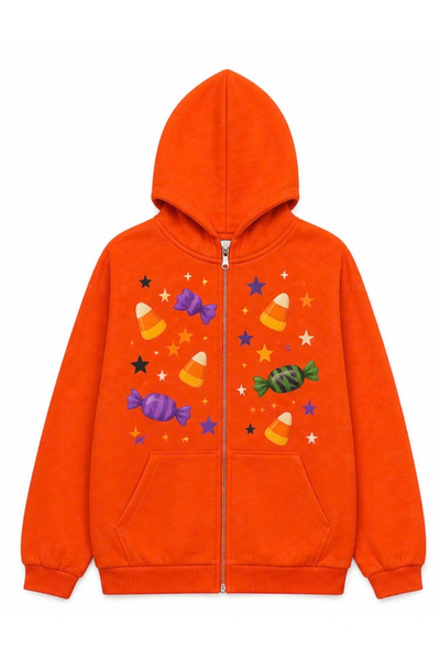 Unisex Fall Clothing Halloween Pumpkin Bat Zip Hoodie