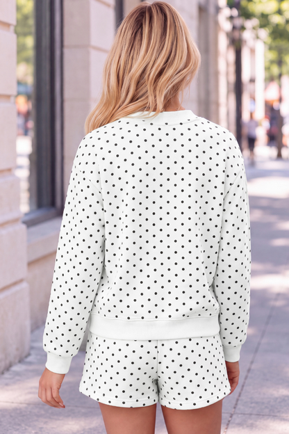 Women All Season Cozy Polka Dot Relaxed 2-Piece Shorts Set