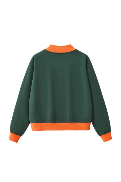 Unisex Fall Winter Colorblock Cross-Neck Cropped Sweatshirt