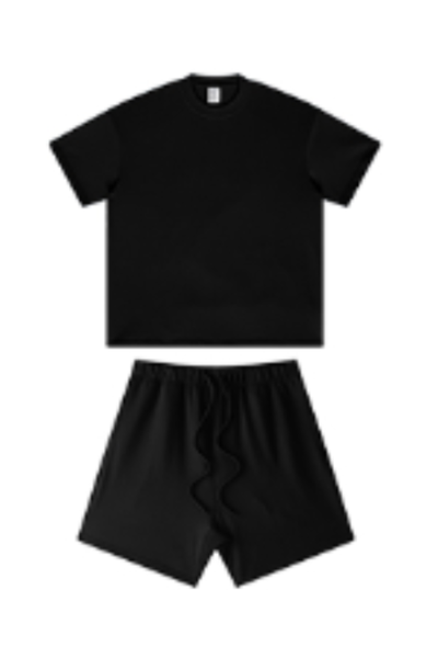 Unisex Summer Heavy Solid Outdoor Street Tee & Shorts Set