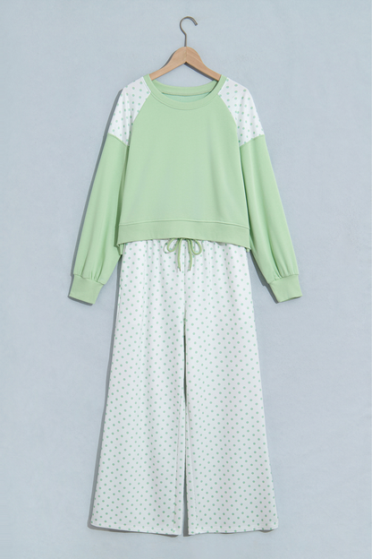 Women's Fall Polka Dot Colorblock Drawstring 2 Piece Set