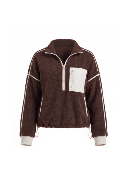 Unisex Fall Clothing Half-Zip Colorblock Sherpa Jacket