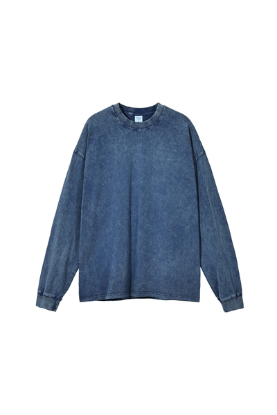Unisex Fall 250gsm Cotton Wax Washed Long Sleeve Tee