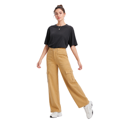 Women's High Waist Multi-Pocket Wide Leg Cargo Jeans