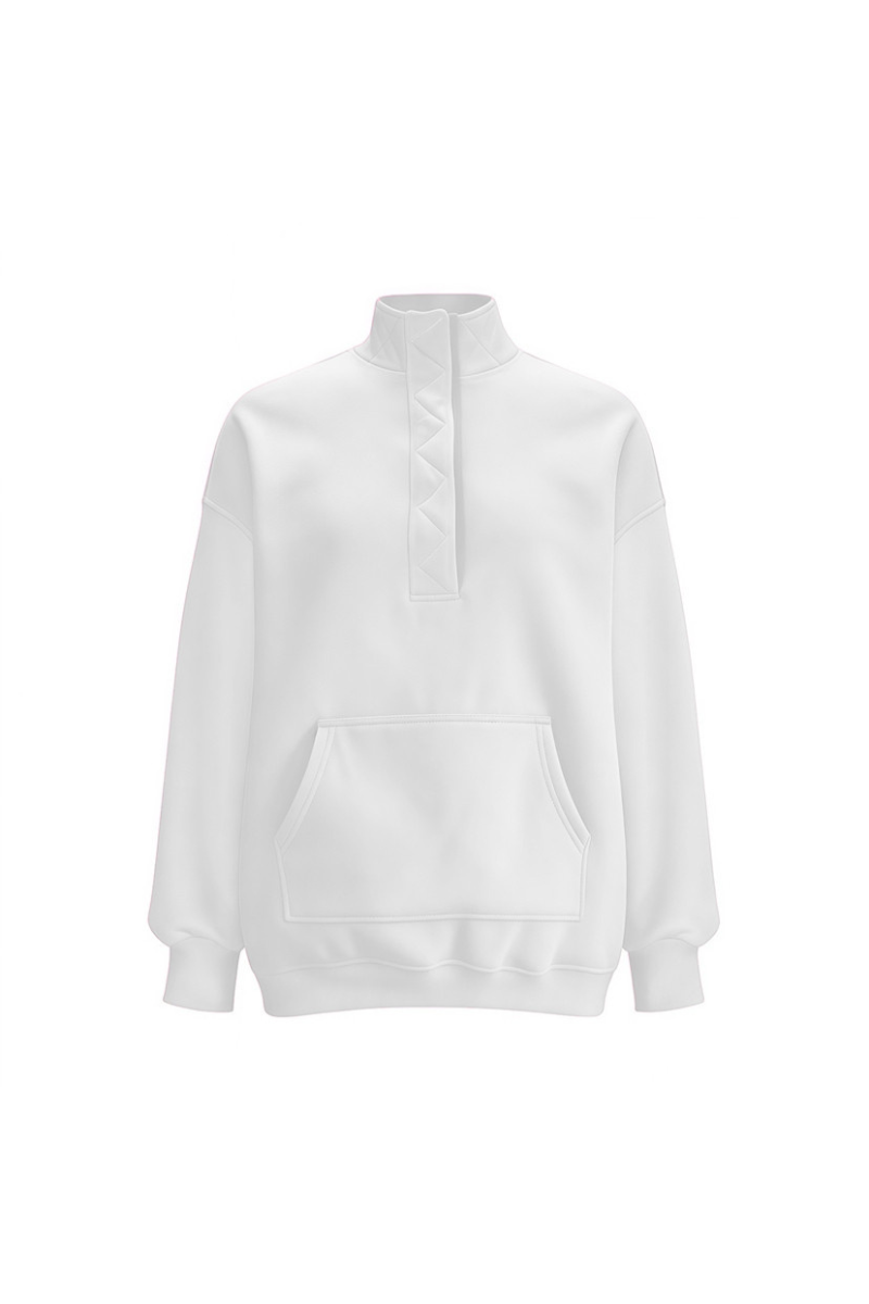 Women Fall Half Zip Snap Button Kangaroo Pocket Sweatshirt