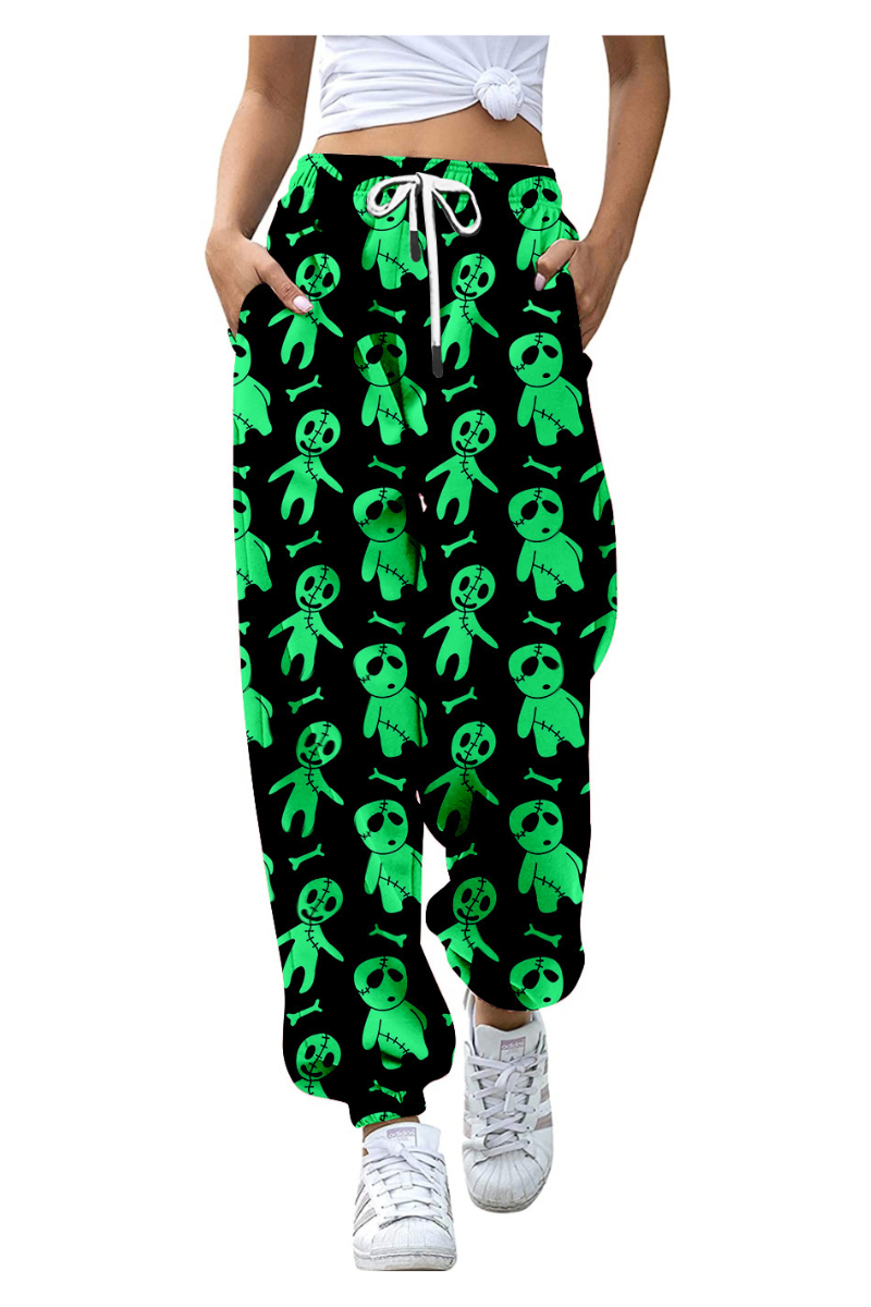 Women Fall Halloween Pumpkin Cat Print Jogger Pants