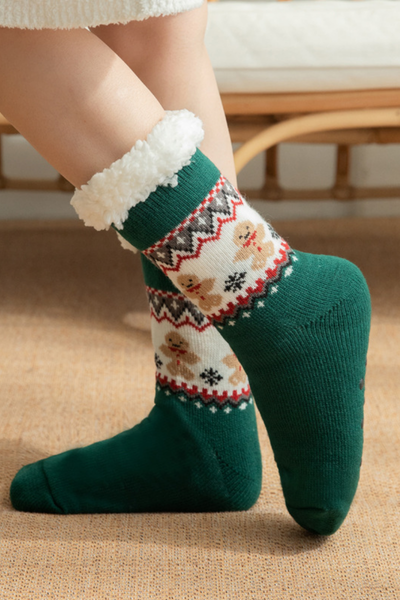 Women Winter Christmas Fleece Cuff Non Slip Slipper Socks
