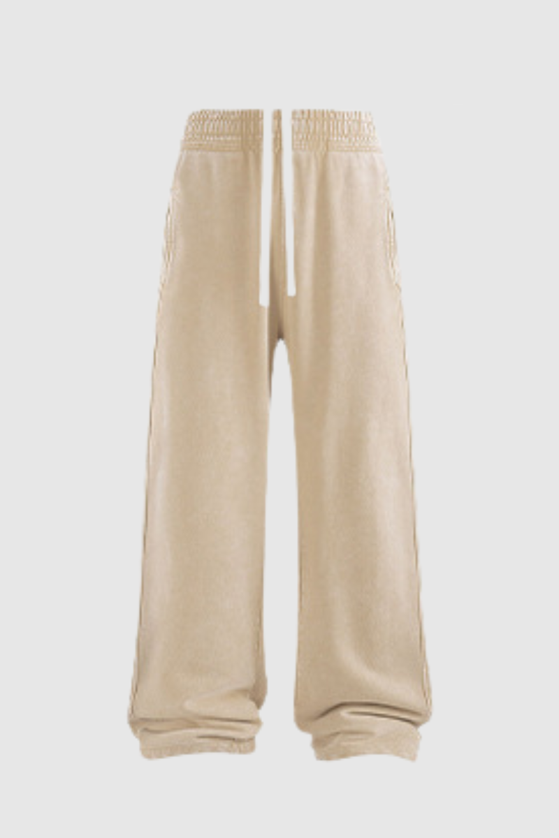 Men's Cotton  Streetwear Washed Distressed Wide Leg Pants