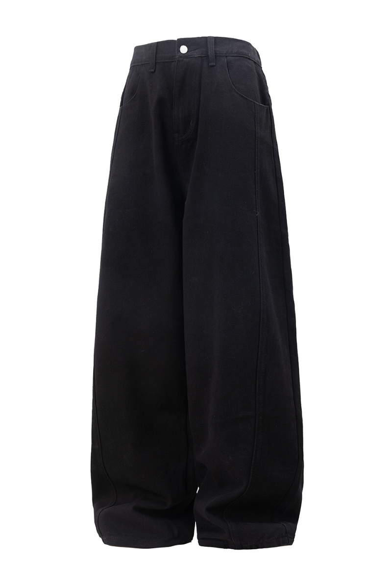Men's Spring  Vintage Washed Panel Curved Loose Jeans