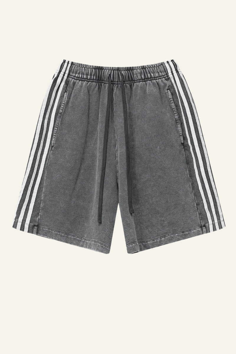 Men's Cotton Streetwear Washed Three side stripes Shorts