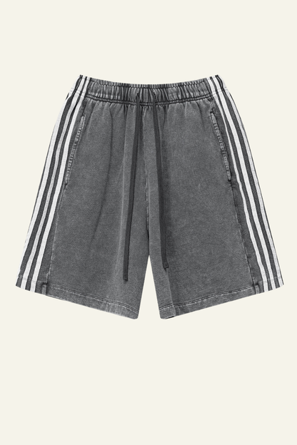 Men's Cotton Streetwear Washed Three side stripes Shorts