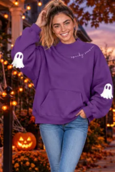 Women Fall Clothing Halloween Ghost Mock Neck Sweatshirt