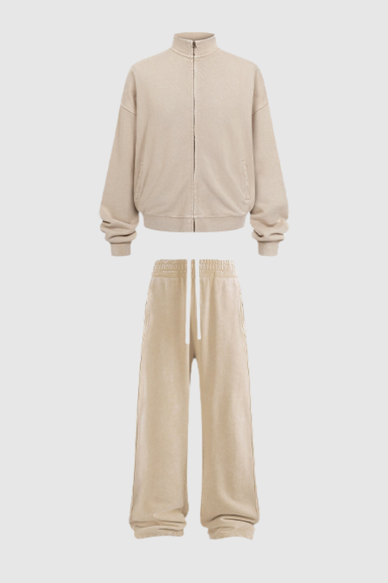 Men's Cotton Set:Stand Collar Jacket And Pants