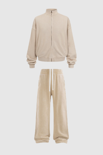 Men's Cotton Set:Stand Collar Jacket And Pants