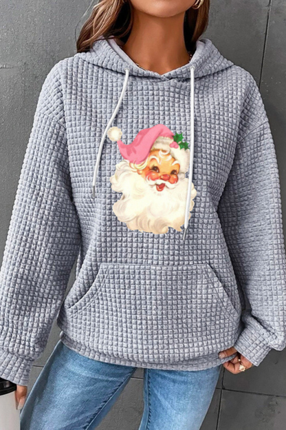 Women Winter Christmas Santa Waffle Knit Pullover Hoodie