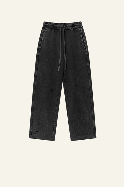 Men's Vintage Washed Frayed Hem Cotton Straight Leg Pants