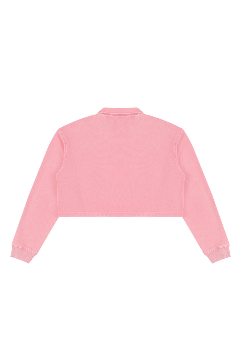 Women Fall Clothing Snow Washed Collared Crop Sweatshirt