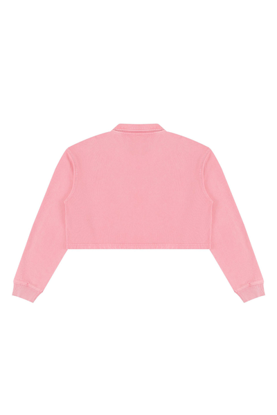 Women Fall Clothing Snow Washed Collared Crop Sweatshirt