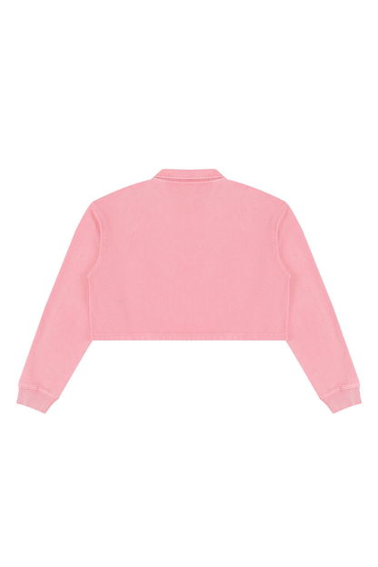 Women Fall Clothing Snow Washed Collared Crop Sweatshirt