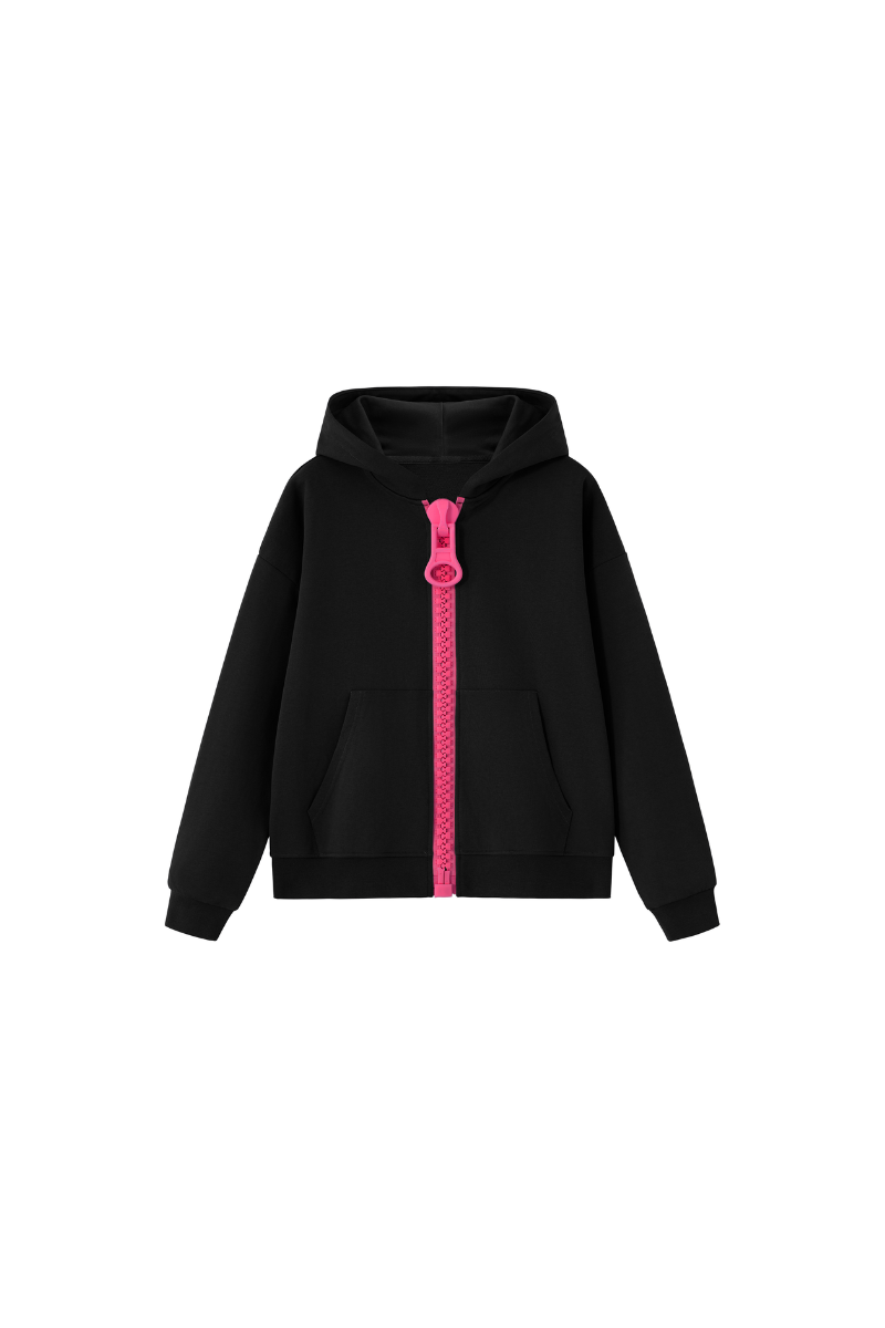 Unisex Fall Clothing Color Block Big Zip Cotton Hoodie