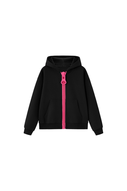 Unisex Fall Clothing Color Block Big Zip Cotton Hoodie