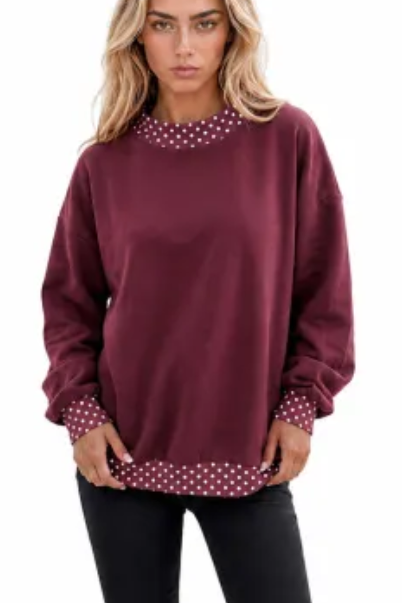 Women Fall Polka Dot Contrast Mock Neck Sweatshirt