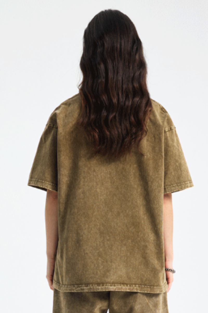 Women's Cotton Streetwear Wax-Dyed Washed Distressed T-shirt