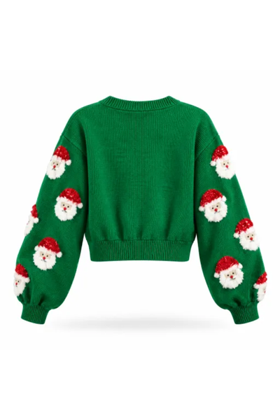 Women Fall Clothing Soft Christmas 3D Santa Cropped Sweater