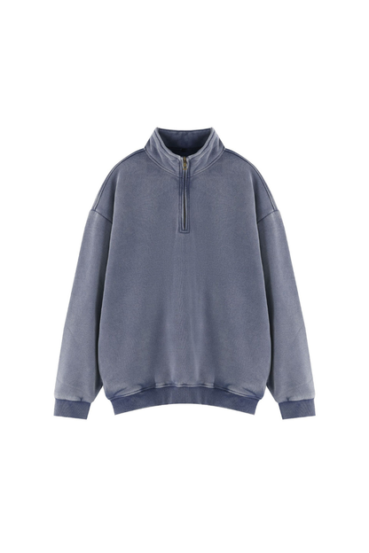 Women Fall Clothing Warm Fleece Vintage Half Zip Sweatshirt