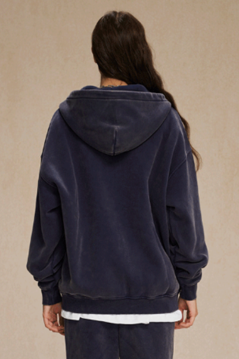 Women's Streetwear Wax-Dyed Vintage Solid Hooded Jacket